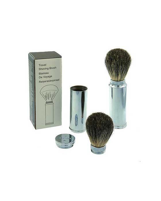 PUREBADGER COLLECTION BRASS TRAVEL SHAVE BRUSH WITH BADGER HAIR