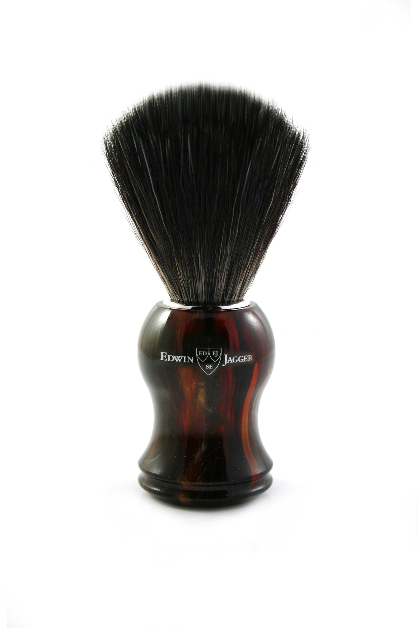 EDWIN JAGGER SHAVE BRUSH BLACK SYNTHETIC WITH TORTOISE HANDLE 21P33
